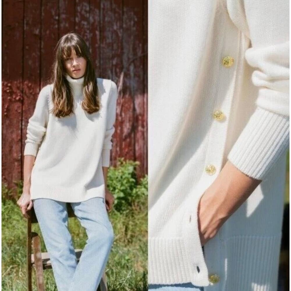 Tuckernuck sweater White ivory Sophia Wool Knit Turtleneck preppy gold button S